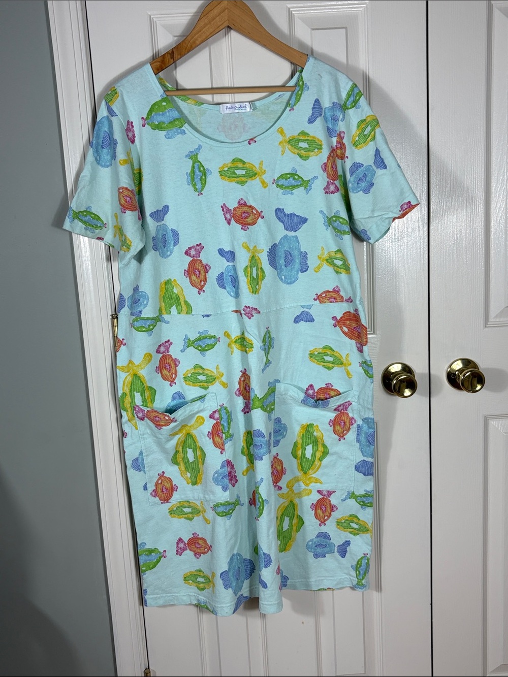 fresh produce Light Blue Fish-Print Midi Dress